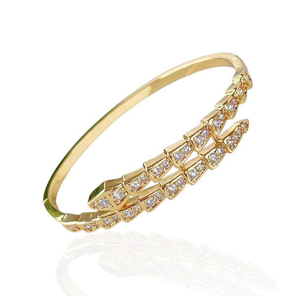 Bracelete Folheado Ouro 18k e Prata 925 Inspired Serpente Cravejado