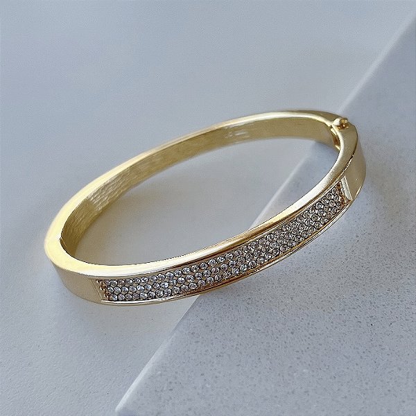 Bracelete Folheado Ouro 18k e Prata 925 Cravejado