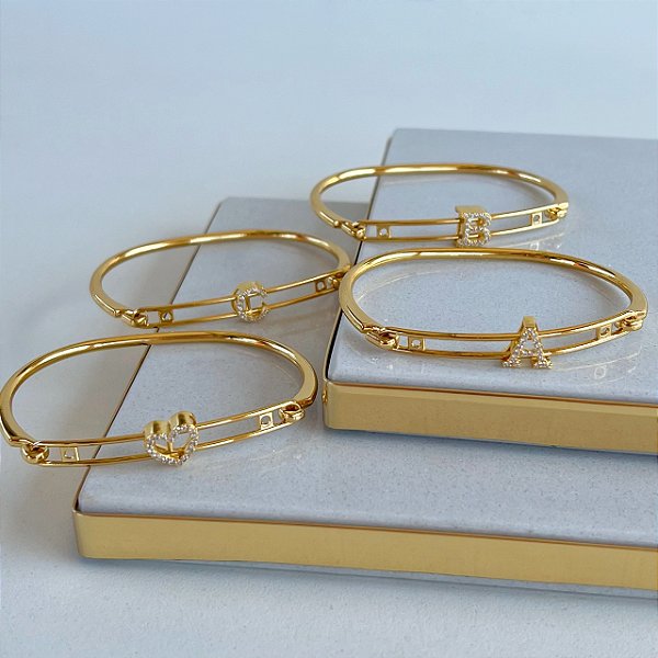 Bracelete Folheado Ouro 18k Letra Inicial Cravejada