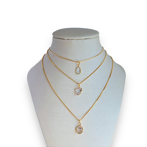 Colar Triplo Folheado Ouro 18k Pontos de Luz