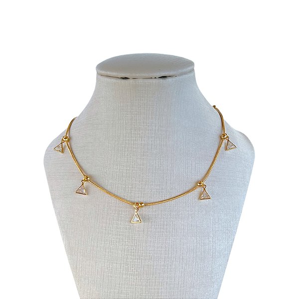 Choker Folheada Ouro 18k Ponto de Luz Triângulos