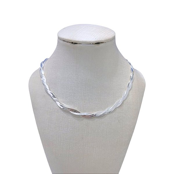 Choker Folheada Prata 925 Fita Laminada Trançada