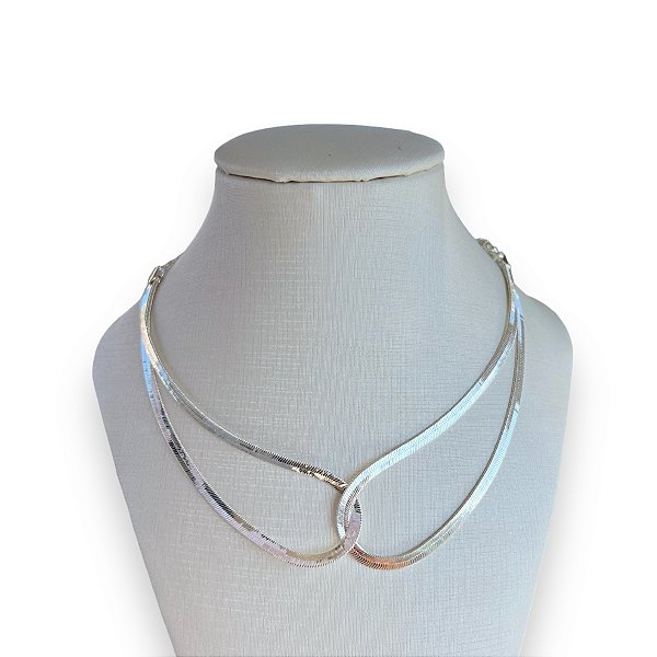 Choker Dupla Folheada Prata 925 Fita Laminada