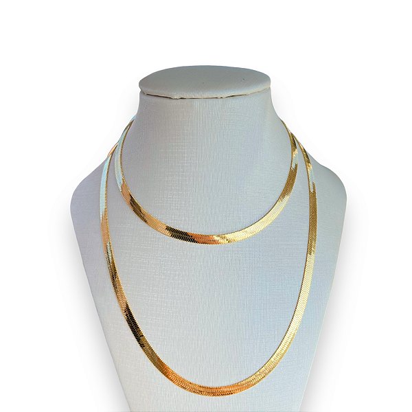 Colar Duplo Folheada Ouro 18k e Prata 925 Fita Laminada