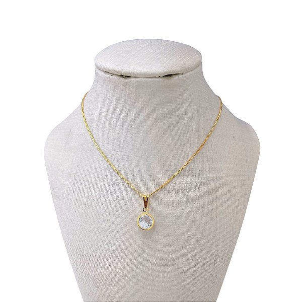 Colar Folheado Ouro 18k e Prata 925 Ponto de Luz Redondo Achatado