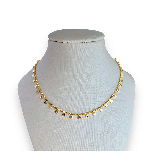 Choker Folheada Ouro 18k e Prata 925 Corações