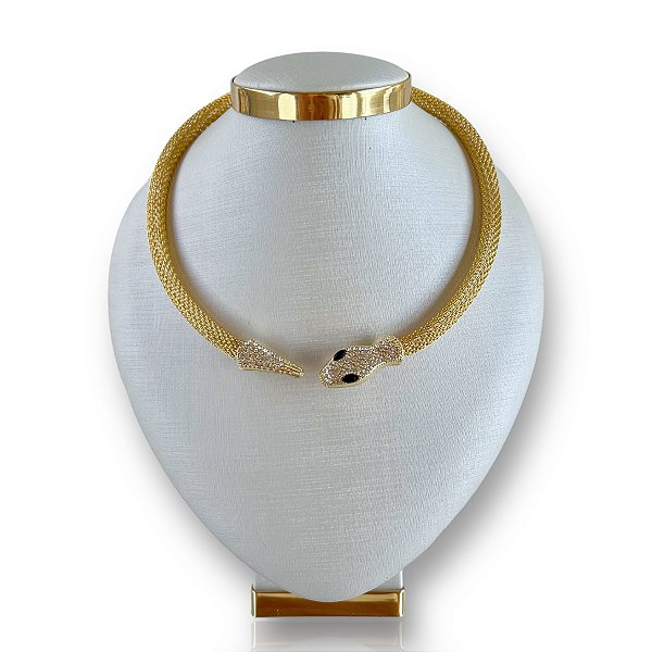 Choker Bijuteria Dourado e Prata Serpente