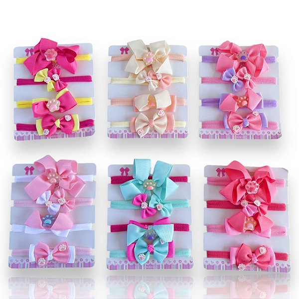 Kit Faixa de Bebê 4 und Laços Patinhas Pet