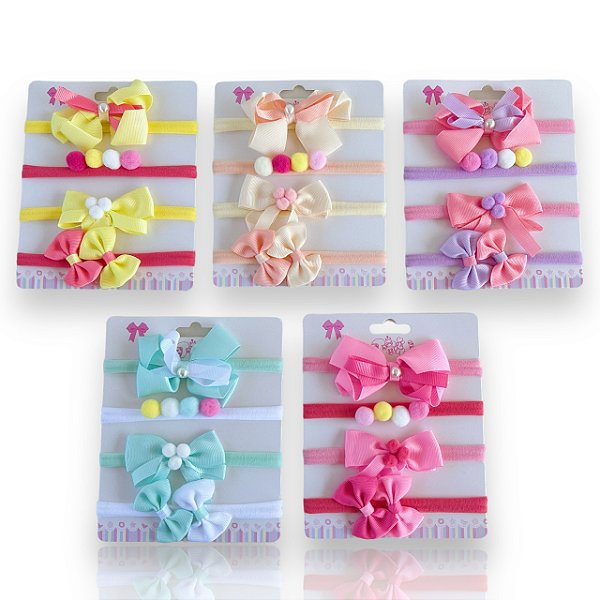 Kit Faixa de Bebê 4 und Laços Pompom