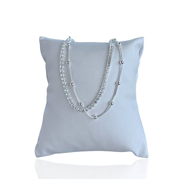 Pulseira Folheada Prata 925 Bolinhas Riviera Dupla