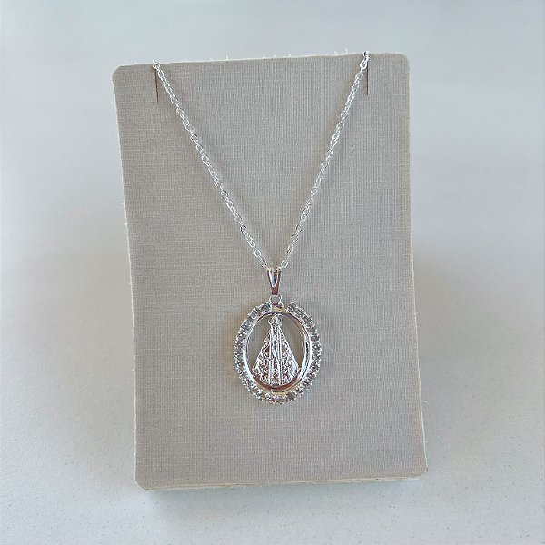 Colar Folheado Prata 925 Nossa Senhora Strass