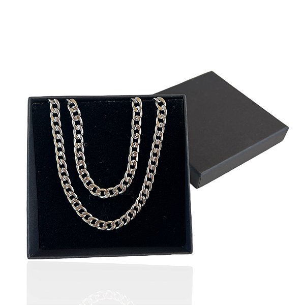 Conjunto Masculino Aço Inoxidável Prata + Caixa Presente