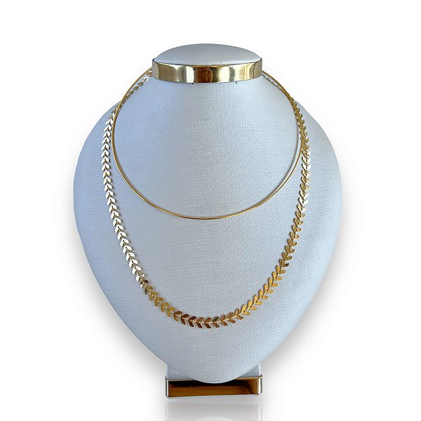 Choker Dupla Folheado Ouro 18k Aro Escamas