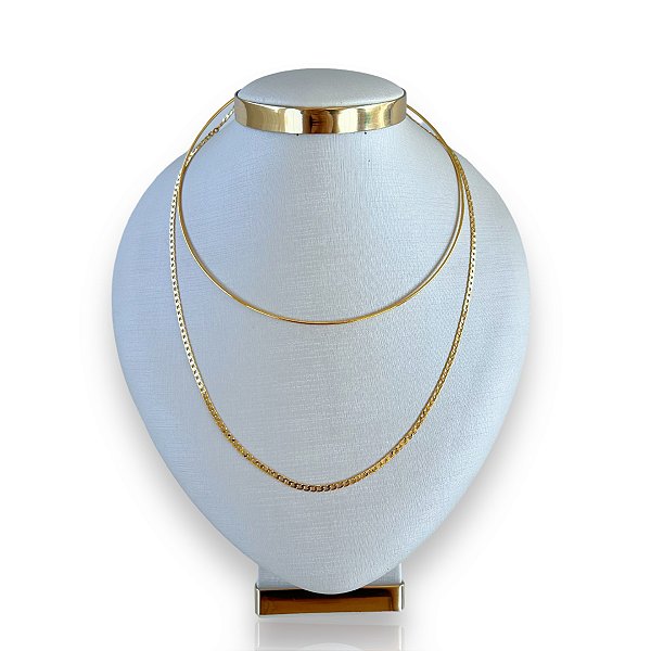 Choker Dupla Folheado Ouro 18k Aro Corrente Laminada