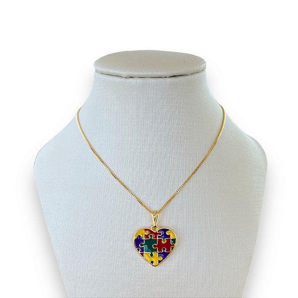 Colar Folheado Ouro 18k e Prata 925 Coração Autista