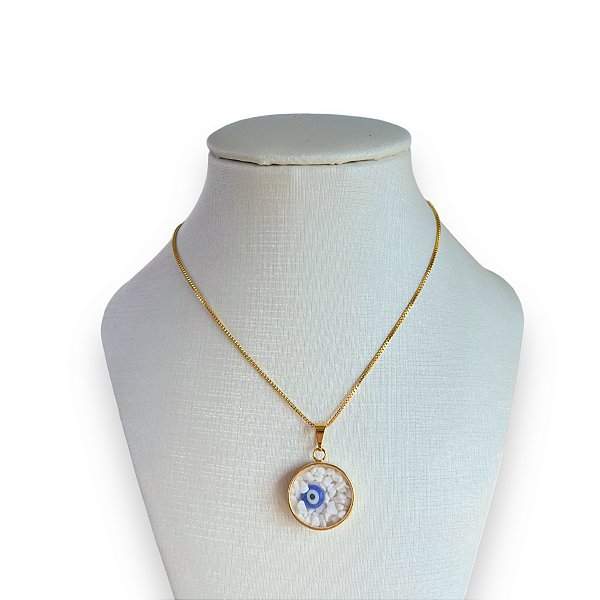 Colar Folheado Ouro 18k e Prata 925 Cápsula Olho Grego Sal