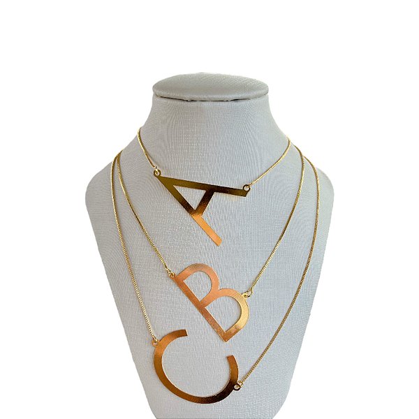 Colar Folheada Ouro 18k e Prata 925 Letra Inicial Personalizada