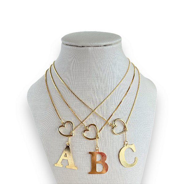 Colar Folheada Ouro 18k e Prata 925 Letra Inicial Gravatinha