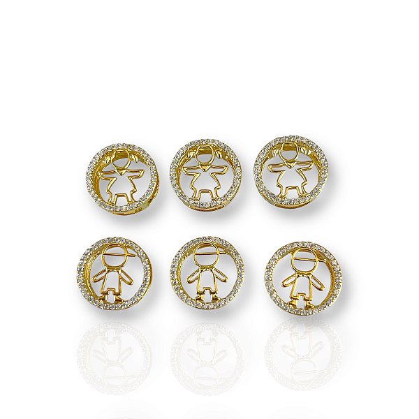 Pingente Folheado Ouro 18k e Prata 925 Filhos Mandala Passante Cravejado