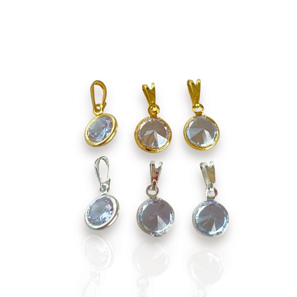 Pingente Folheado Ouro 18k e Prata 925 Redondo Penduricalho Cristal