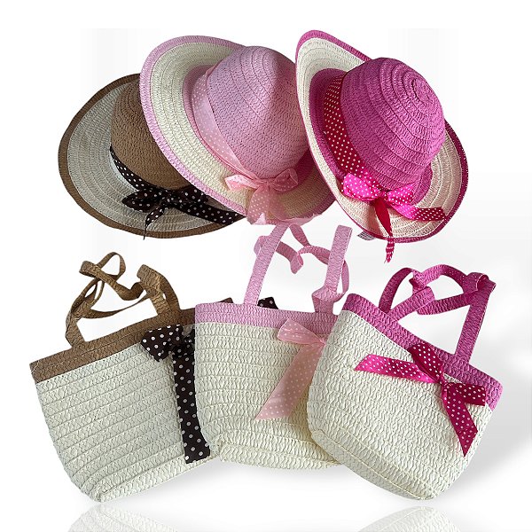 Kit Chapéu e Bolsa Palha Infantil