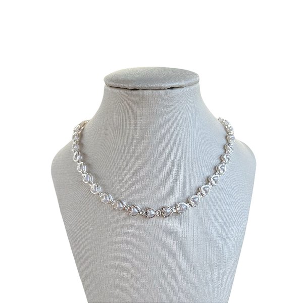 Choker Folheada Prata 925 Corações Pérolas