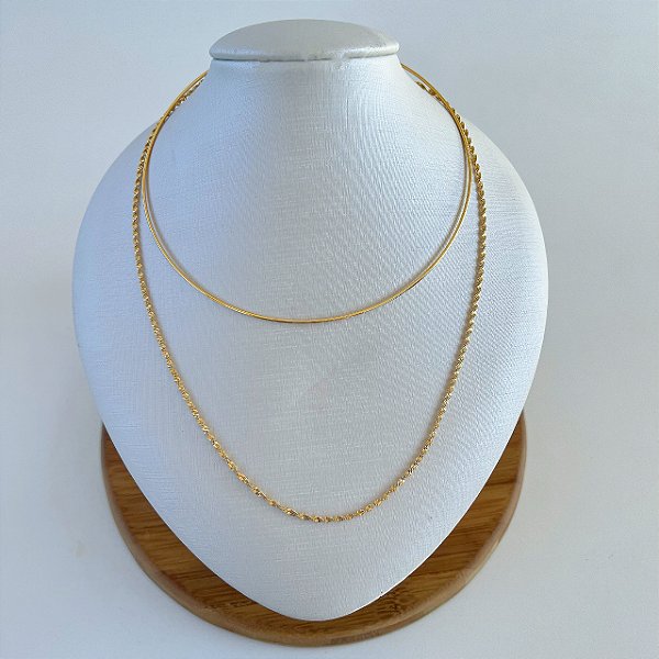 Choker Dupla Folheada Ouro 18k e Prata 925 Aro Corrente Torcida