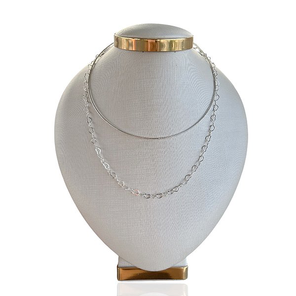 Choker Dupla Folheada Ouro 18k e Prata 925 Aro Elos Corações