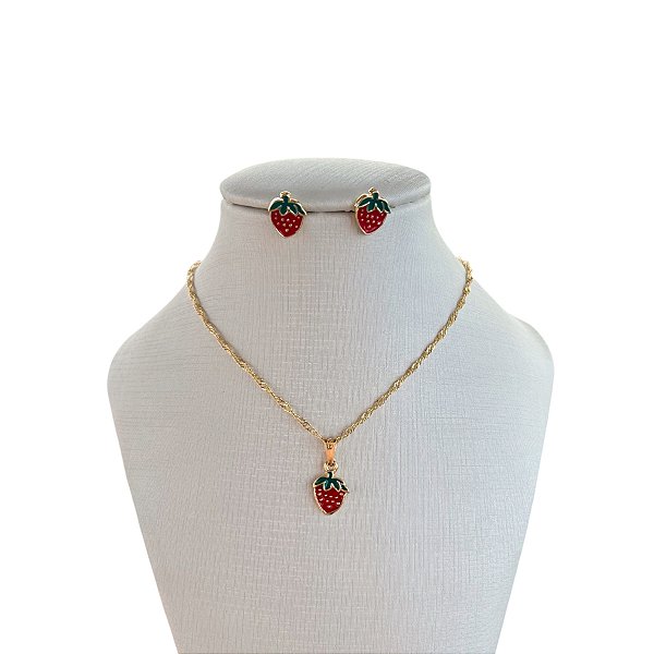 Conjunto Infantil Folheado Ouro 18k Morango