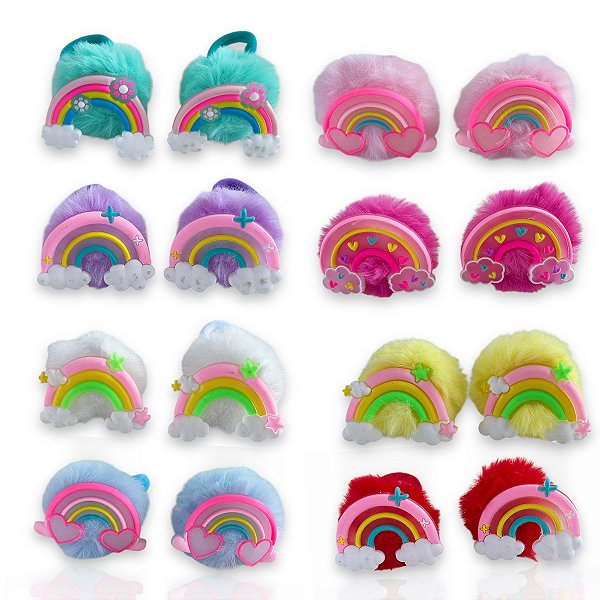 Par de Xuxinha Infantil Pom Pom Arco Íris