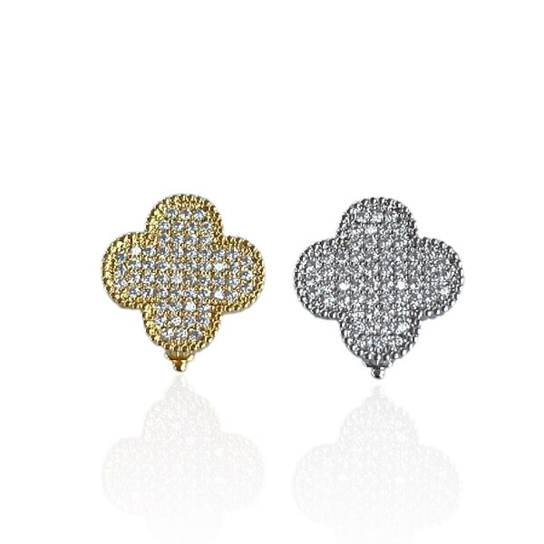 Berloque Charm Folheado Ouro 18k e Prata 925 Trevo Cravejado