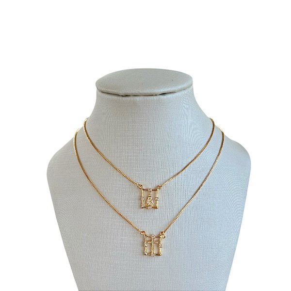 Colar Escapulário Folheado Ouro 18k e Prata 925 Nossa Senhora e Cruz Cravejada