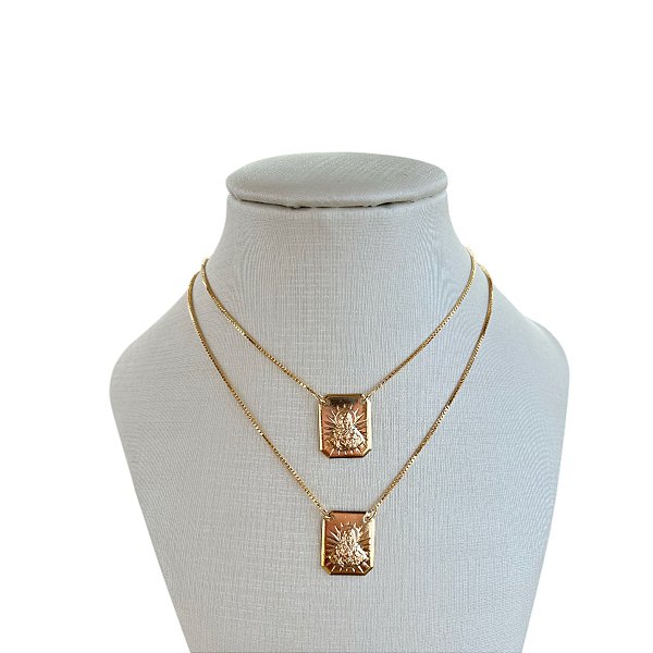Colar Escapulário Folheado Ouro 18k e Prata 925 Nossa Senhora