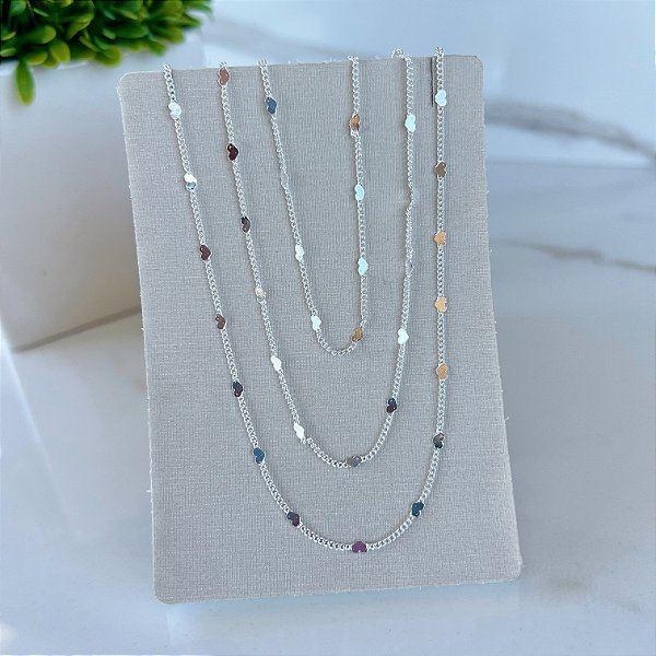 Colar Triplo Folheado Prata 925 Corações