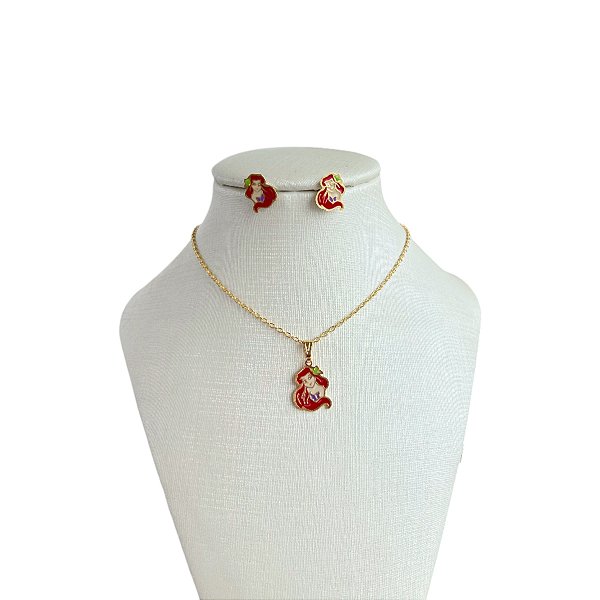 Conjunto Infantil Folheado Ouro 18k Sereia Ariel