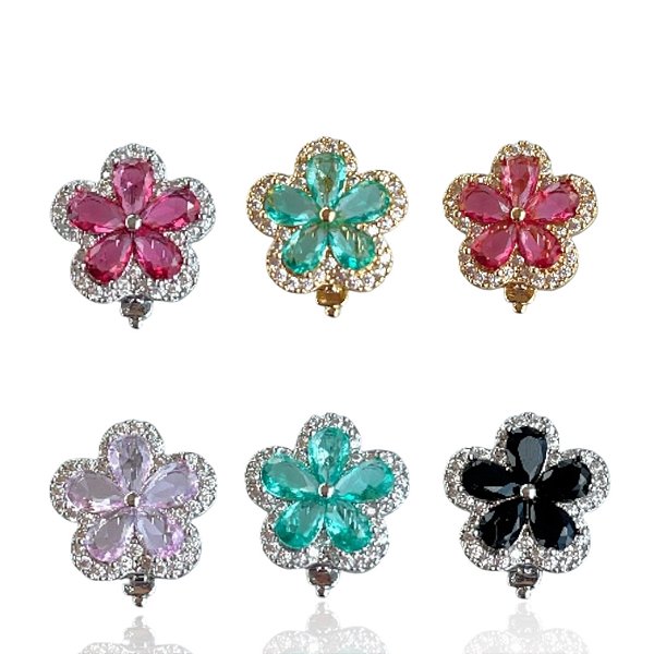 Berloque Charm Folheado Ouro 18k e Prata 925 Flor Cravejada