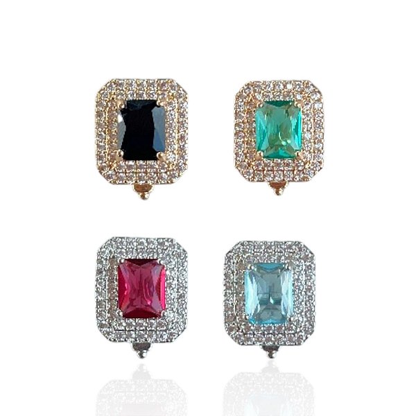 Berloque Charm Folheado Ouro 18k e Prata 925 Quadrado Cristal Cravejado