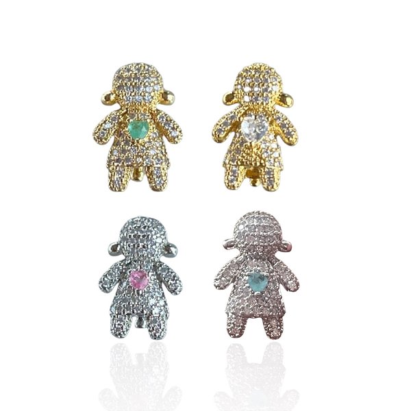 Berloque Charm Folheado Ouro 18k e Prata 925 Menina Cravejado