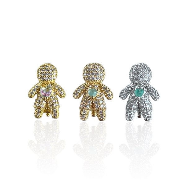 Berloque Charm Folheado Ouro 18k e Prata 925 Menino Cravejado