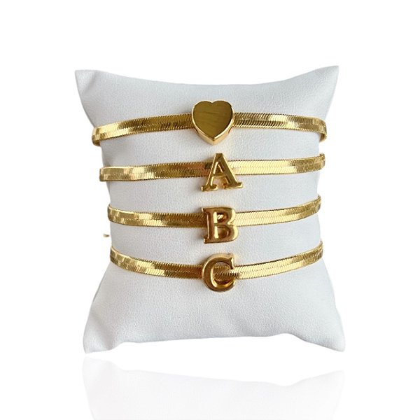 Pulseira Folheada Ouro 18k Fita Laminada Letra Inicial