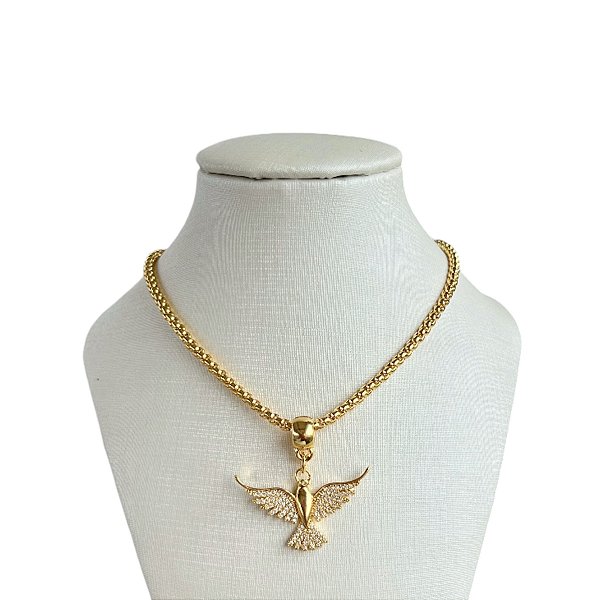 Colar Folheado Ouro 18k e Prata 925 Correntaria Espírito Santo Cravejado