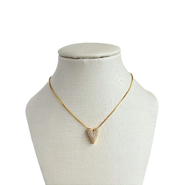 Colar Folheado Ouro 18k e Prata 925 Coração Cravejado