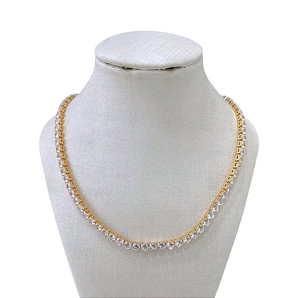 Colar Folheado Ouro 18k e Prata 925 Riviera Cravejada