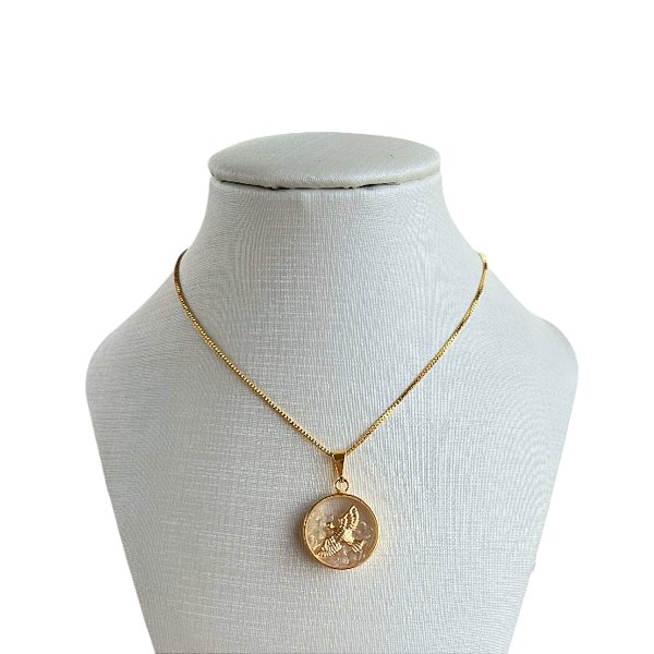 Colar Folheado Ouro 18k e Prata 925 Cápsula Espírito Santo Cristal