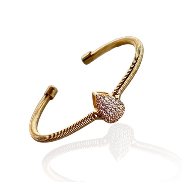 Bracelete Folheado Ouro 18k e Prata 925 Espiral Gota Cravejada