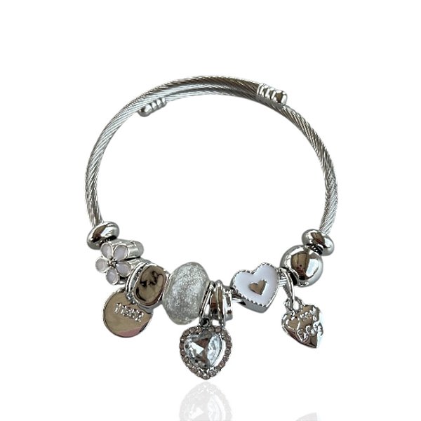 Bracelete Bijuteria Prata Espiral Coração Strass Inspired Pandora