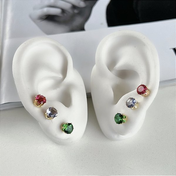 Trio Brincos Folheado Ouro 18k e Prata 925 Bolinha