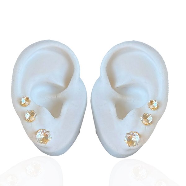 Trio Brincos Folheado Ouro 18k e Prata 925 Redondo