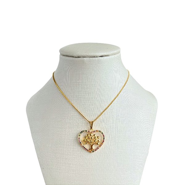 Colar Folheado Ouro 18k Árvore da Vida Cravejada