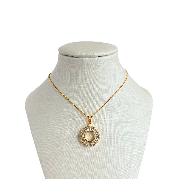 Colar Folheado Ouro 18k Mandala Cravejada